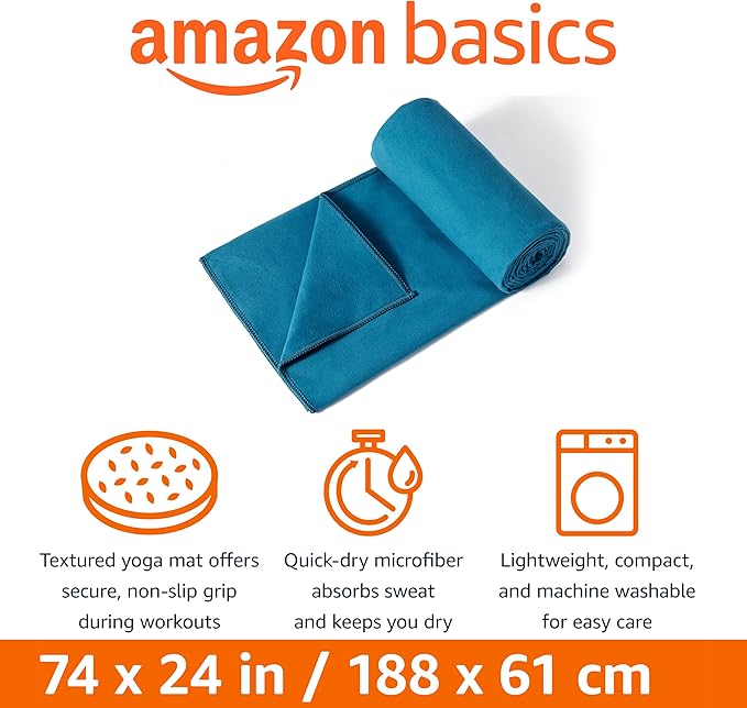 Amazon Basics Yoga Mat Towel, Hot Yoga, Soft, Sweat Absorbant