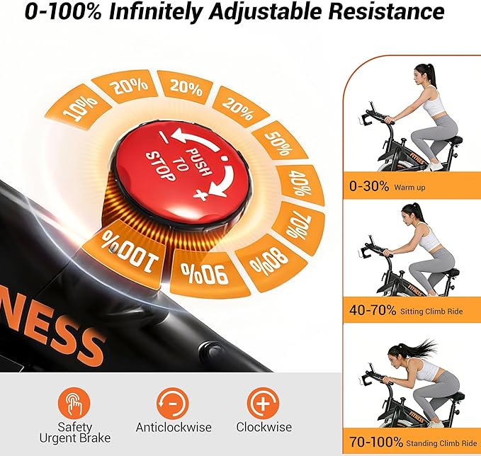 CURSOR FITNESS Exercise Bike, Quiet Belt Drive Stationary Bike for Home with 0-100 Resistance & App, 300 LB High Carbon Steel Training Bike, Indoor Cycling Bike with Tablet Holder and Heart Rate