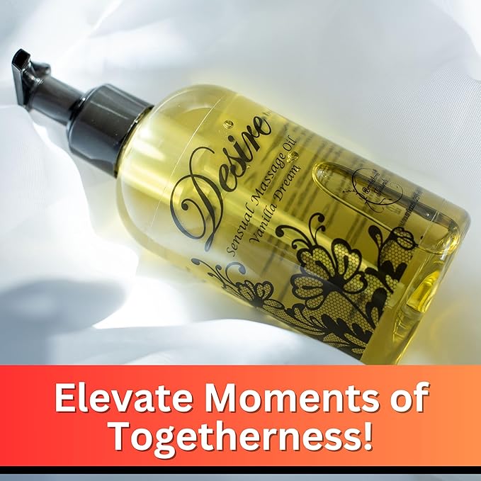 Desire Sensual Massage Oil for Date Night | Best Massage Oil for Couples | Valentines Day Gifts for her | All Natural with Sweet Almond, Grapeseed & Jojoba for Smooth Glide 8oz