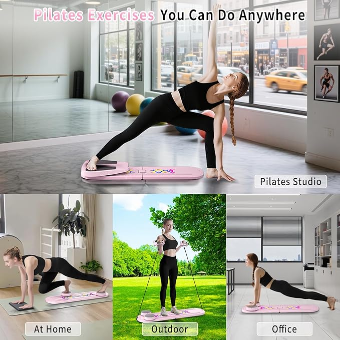 Pilates Board, Foldable Pilates Reformer Set for Home Workout with Timer, 6-in-1 Multifunctional Portable Reformer Pilates Machine at Home Pilates Equipment for Fitness, Exercise, Abs, Core Training