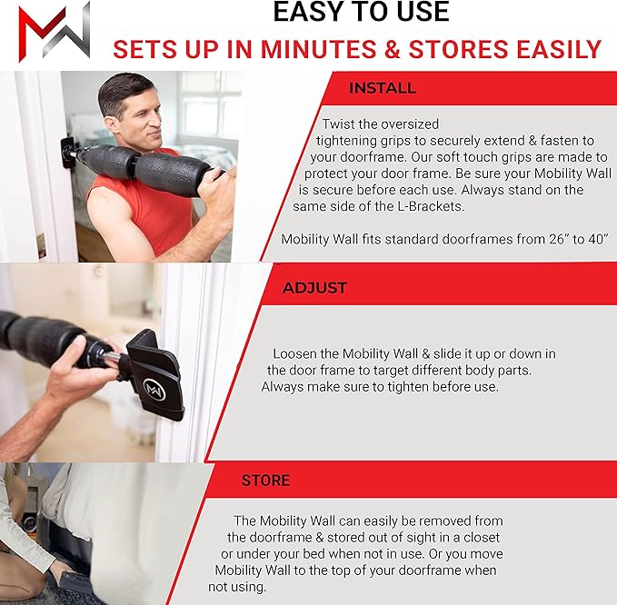 Mobility Wall- Stand Up Door Mounted Smooth Foam Roller for Soft Tissue Massage & Muscle Recovery for Exercise, Includes 4 Trigger Point Attachments
