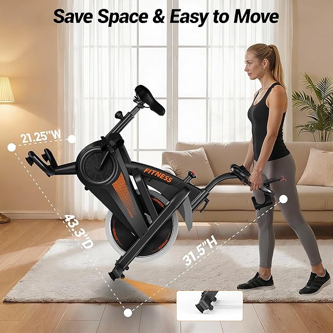 CURSOR FITNESS Exercise Bike, Brake Pad Stationary Bike for Home with Exclusive App, Stationary Bikes for Home with 300 lb Weight, Indoor Cycling Spin Bike Workout Bike with Extra Comfort Seat