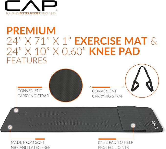 CAP Barbell 1/2-Inch High Density Exercise Yoga Mat with Strap | Multiple Options