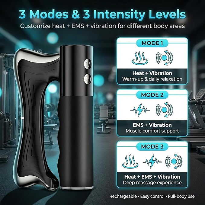 Sculptor Full Body Contour Device with Heat & EMS, Cellulite Massager Skin Firming & Lymphatic Drainage Muscle Relief Better Circulation, Electric Fascia Knife for Belly, Arm, Waist, Leg (Black)