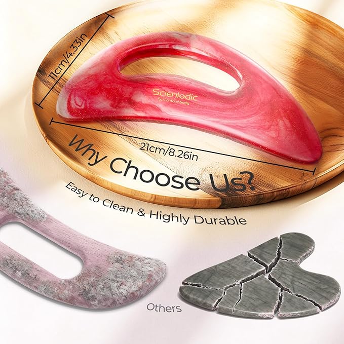Scienlodic Gua Sha Massage Tool with Handle (Resin) Larger Guasha Body Scraping Tool for Back Legs Neck Massage, Lymphatic Drainage, Cellulite Remove - Large Red