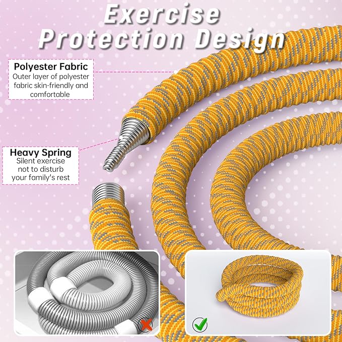 3lbs Soft Spring Weighted Hoop for Adults, Portable Fitness Infinity Hoop with Body Tape Measure, Quiet & Pinch-Proof Design, Exercise Hoop for Core Workout (Yellow)