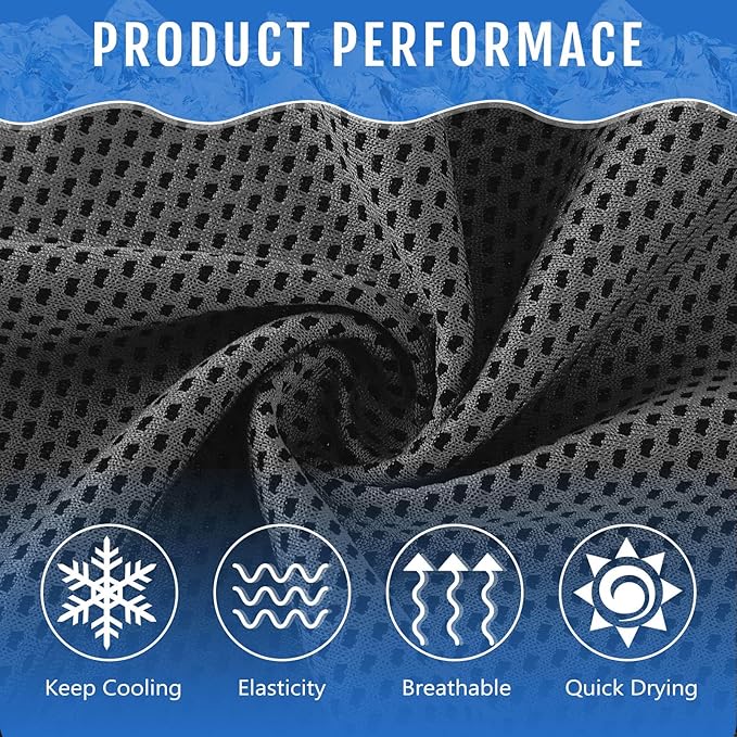 Hosuly 12 Pieces Cooling Towels for Hot Weather Soft Breathable Cold Towel Yoga Towels for Sweat, Sports, Workout, Fitness, Gym, Running, Travel Camping, 12 x 40 Inch (Dark Gray)