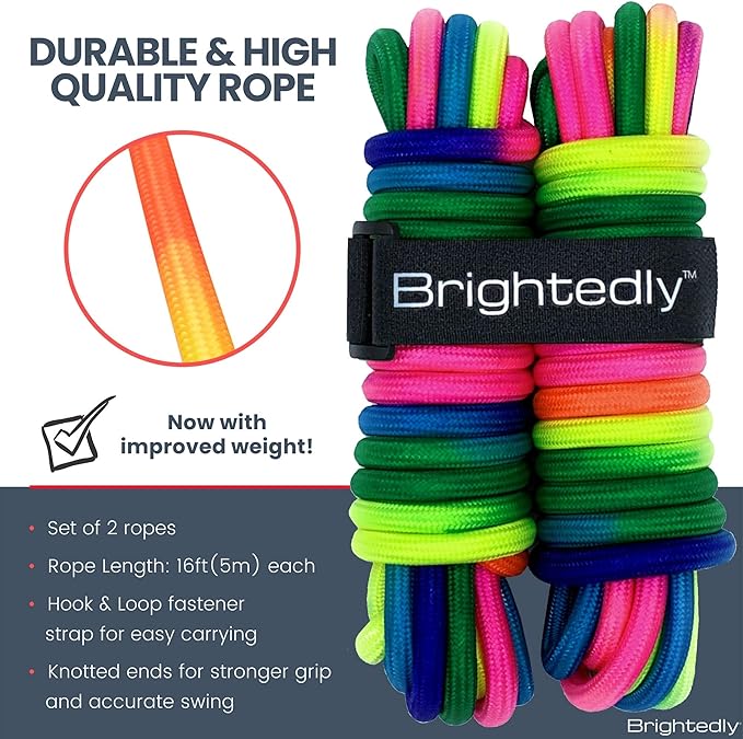 16 FT Double Dutch Jump Rope Set (2 Pack), Long Jump Ropes for Kids or Adults, Knotted Ends for Firmer Grip When Rope Skipping, Portable, Soft, Comfortable, Durable Quality Material