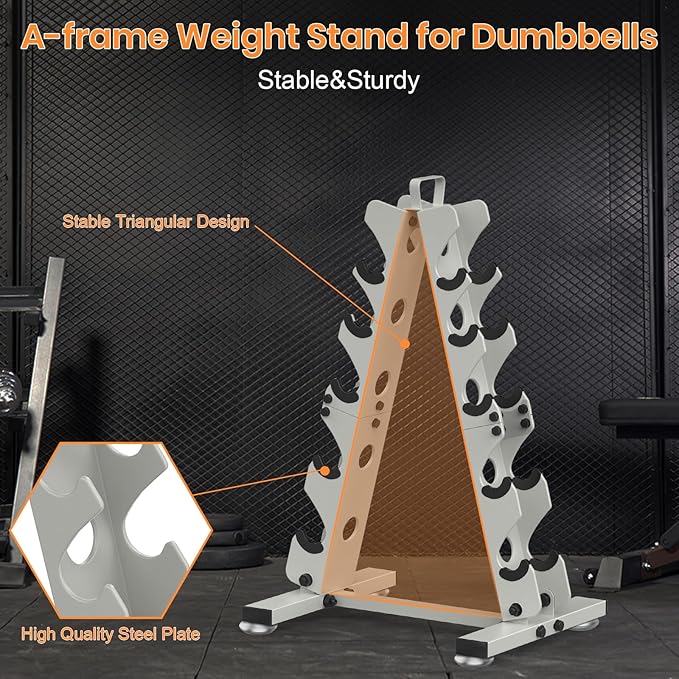 TomCare 6-Tier|5-Tier|4-Tier Dumbbell Rack Stand Only, Weight Rack for Home Gym Storage Stand for Weights Metal A-Frame Strength Training Dumbbell Holder with Handle (Dumbells not Included)