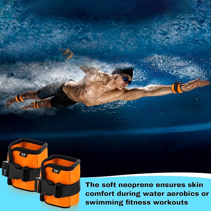 2 Pairs Ankle Wrist Weights for Land or Aquatic Exercise Aqua Cuffs Aqua Aerobics Fitness Bands for Ankle and Wrist Adjustable Weights for Swimming Pool Workout Equipment