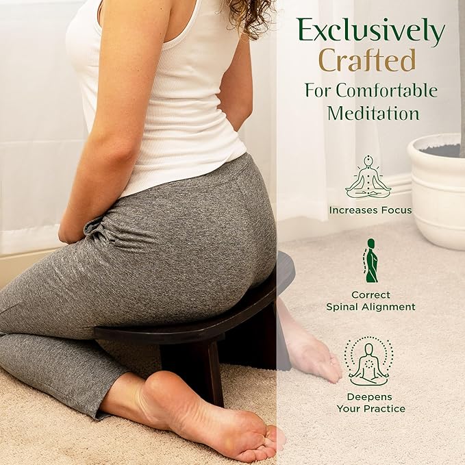 MONK & LLAMA Meditation Bench - Foldable, Ergonomic, Bamboo Kneeling Stool— Perfect Seiza Bench Meditation Stool Chair for Prayer & Travel - Deeper & Enjoyable Sessions