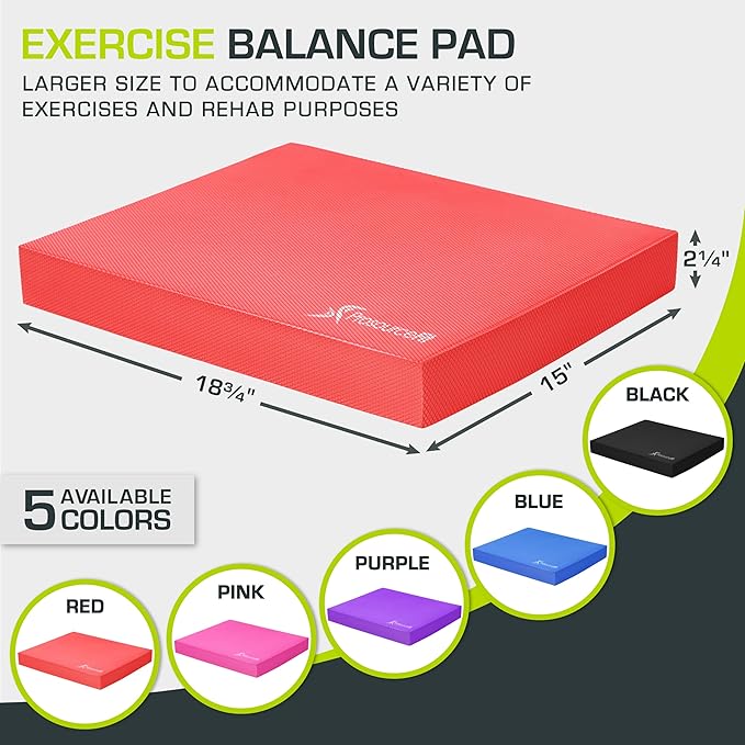 ProsourceFit Exercise Balance Pad, Non-Slip Cushioned Foam Mat & Knee Pad for Fitness and Stability Training, Yoga, Physical Therapy