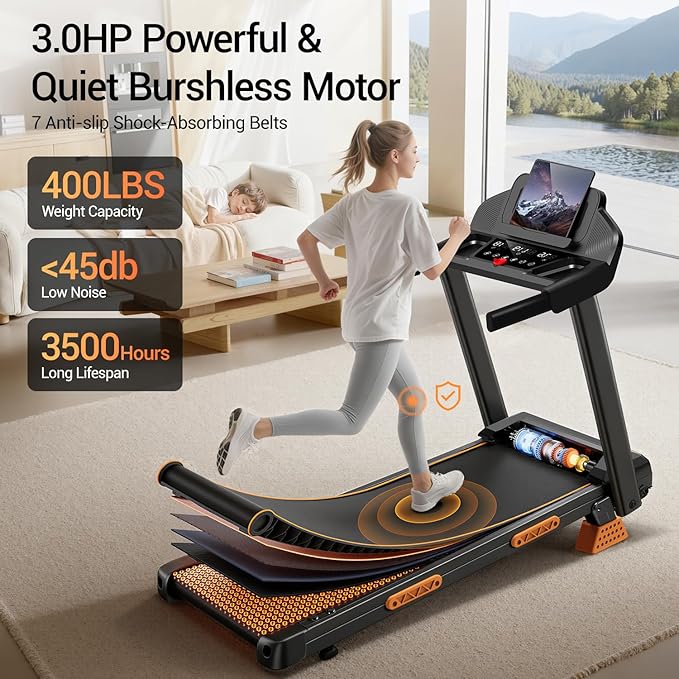14% Treadmills for Home with Handle, 3 in 1 Portable Treadmill with Incline, Foldable Treadmill with Three Screen, 12 Preset Programs, 400LBS