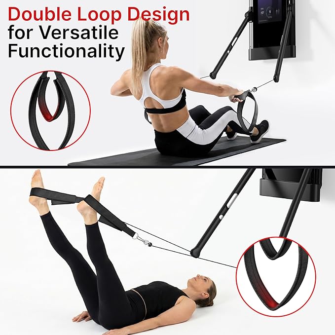 Pilates Loops Compatible with Tonal Smart Home Gym, Soft Pilates Straps for Reformer Machine, Double Loop Accessories with Sturdy Adapters, Enhanced Thickness Fitness Attachment (1 Pair)