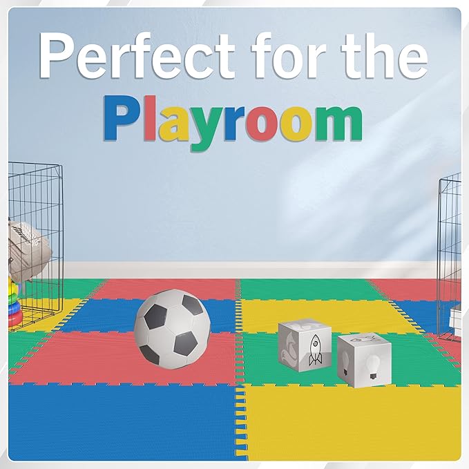 EVA Foam Mat Tiles 4-Pack - 16 SQ FT Interlocking Padding for Playroom or Gym Flooring - Workout Mat or Baby Playmat by Stalwart (Multicolor)