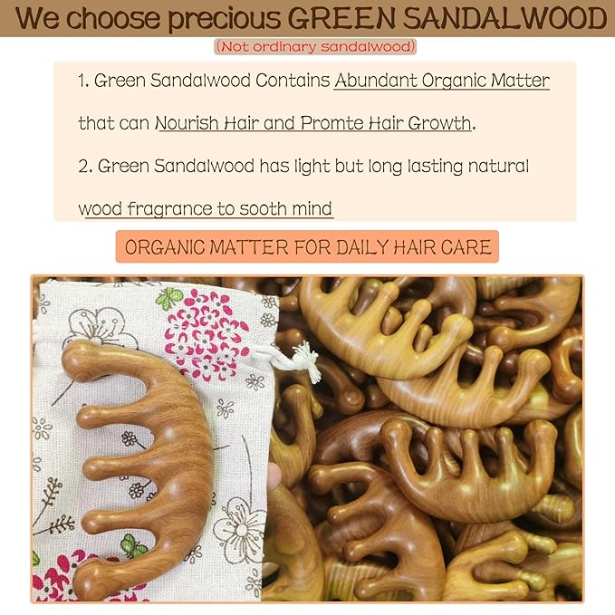 Wooden Massage Comb, Wooden Scalp Massager, Scalp Gua Sha for Stress Relax, Loc Comb for Sisterlocks - Green Sandalwood