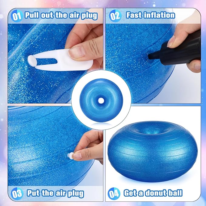 Libima 4 Pcs Flexible Seating for Classroom Inflatable Ball Chairs with Pump Donut Exercise Ball Cushion Seat for Balance and Stability Training School Home Office Gym Yoga Workout