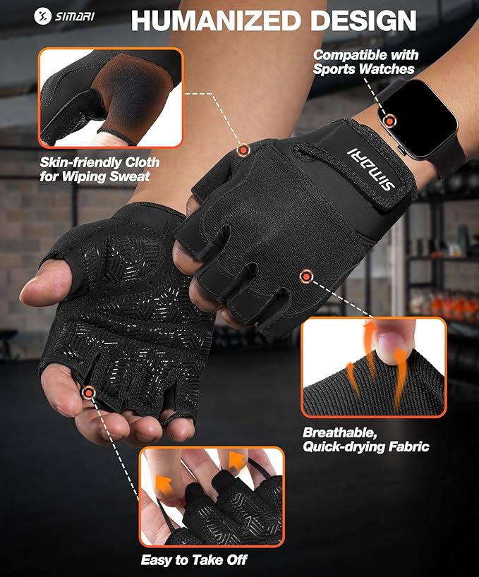 SIMARI Breathable Workout Gloves for Men & Women, Weight Lifting Gloves with Padded, Grip, Full Palm Protection, Gift for Gym Exercise, Cycling, Weightlifting Training, Fitness, Black, Pink, Size
