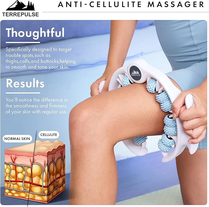Anti Cellulite Roller & Lymphatic Drainage Massager | Deep Tissue Fascia Blaster & Muscle Roller | Tool for Sore Arms, Legs, Shoulders, Stomach & Buttocks (Blue)