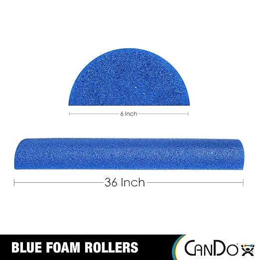 CanDo Blue PE Foam Rollers for Fitness, Exercise Muscle Restoration, Massage Therapy, Sport Recovery and Physical Therapy for Homes, Clinics, and Gyms 6" x 36" Half-Round (Pack of 3)