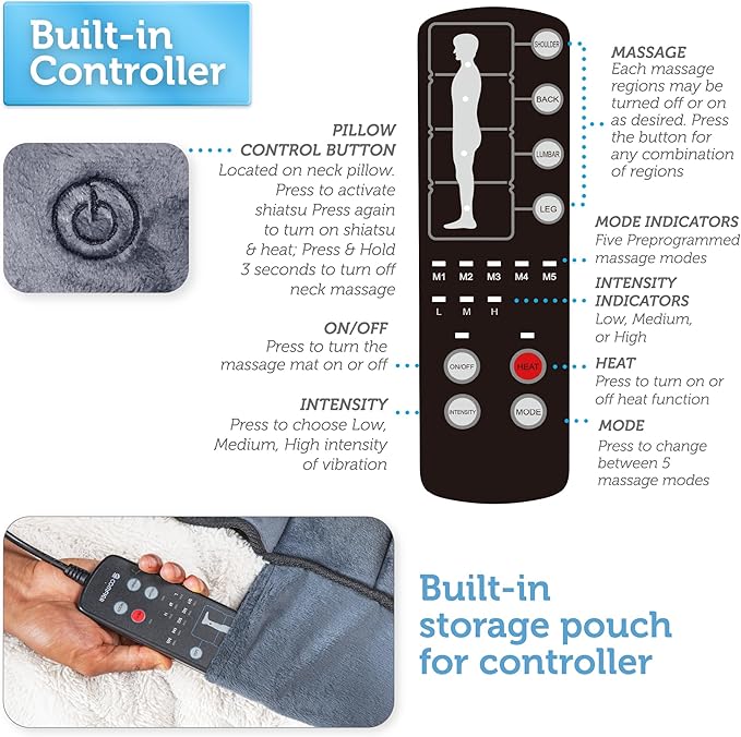 COMFIER Full Body Massage Mat with Movable Neck Pillow, 10 Vibrating Motors & 4 Heating Pads, Back Massage Pad, Father's Day Gifts for Dad Men