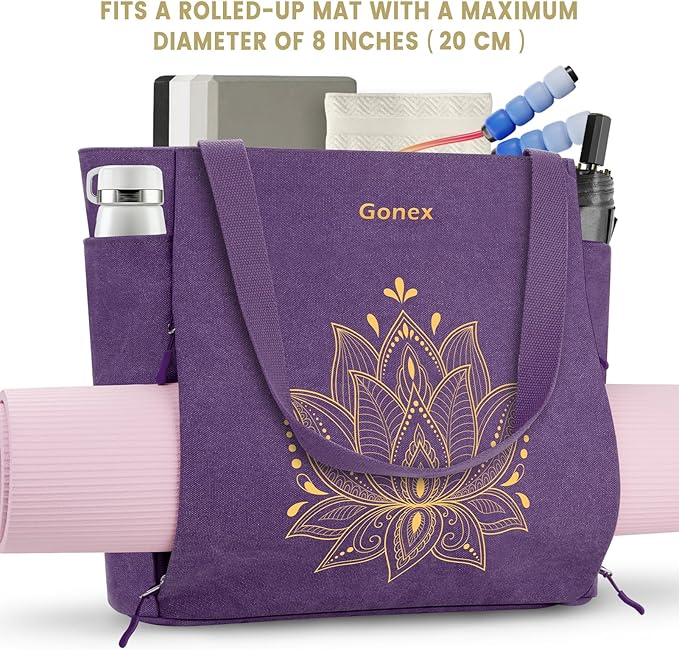 Gonex Yoga Mat Bag, Large Tote Bag with Multi Pockets for Women Men, Canvas Mat Carrier, Full Zipper Easy Access for Pilates Gym Travel