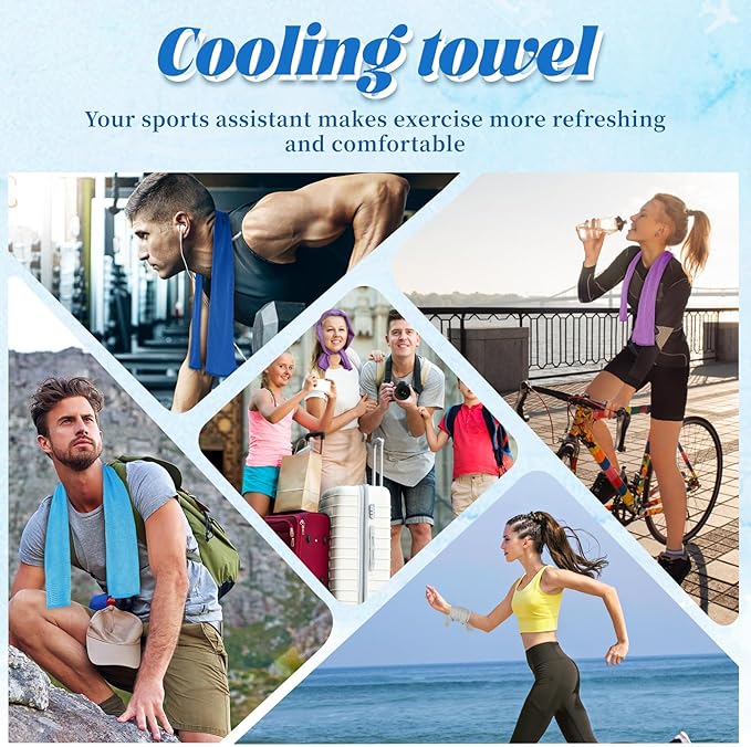 PAWPRO 4 Packs Cooling Towels for Neck and Face(40"x12"), Soft Breathable Cooling Towel with Waterproof Bag & Carabiner,Microfiber Cooling Towels for Yoga, Sport,Gym,Camping (Multicolor)