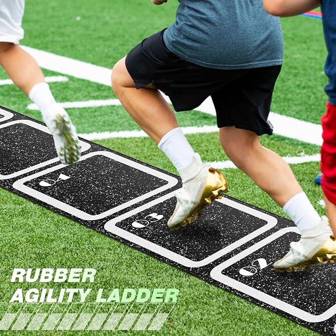 Rubber Agility Ladder 15 ft Non-Slip Rubber Speed Agility Training Ladder Pad for Soccer Football Footwork Training Equipment for Fitness Boxing Sports Quick Exercise Gym Workout