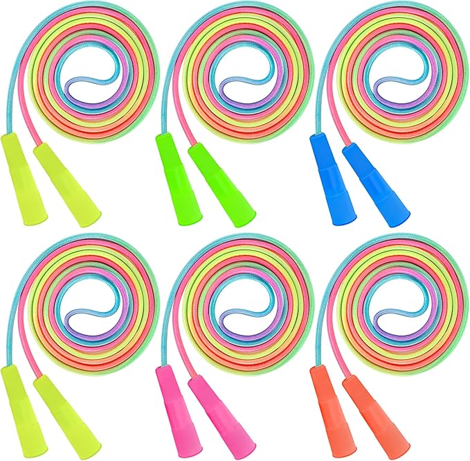 6 Pack Kids Jump Rope, Colorful Gradient Nylon Skipping Ropes for Children, 7.55FT Adjustable Length, Plastic Handles, Lightweight Jumping Ropes for Schools, Events, and Family Fun