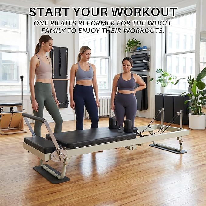 92" 3RD Gen Extended Pilates Reformer, Foldable Pilates Machine with Yoga Ring & Headrest, Jumpboard, Dual Resistance Springs, Pilates Equipment for Home Workout, up to 500 lbs
