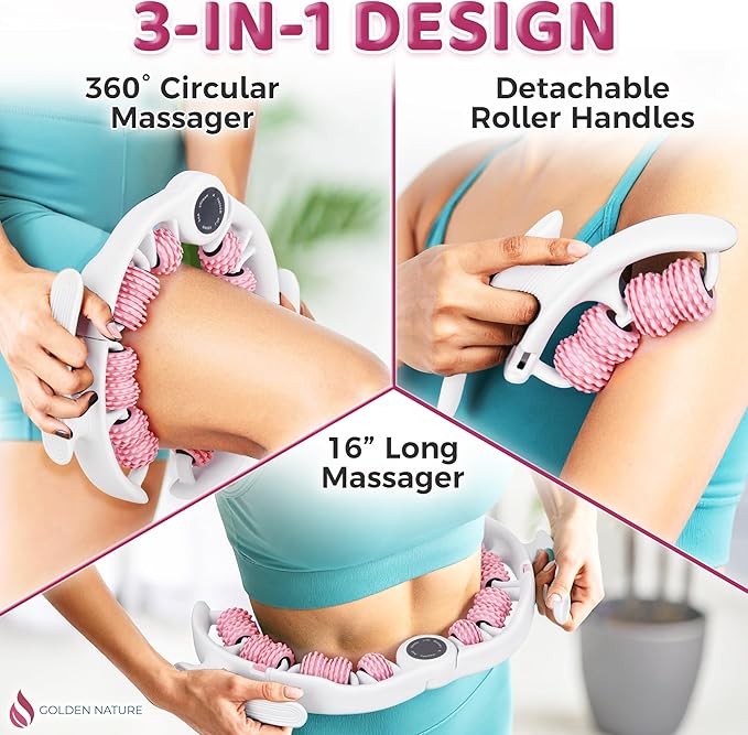 Cellulite Massage Roller - Anticellulite Massager for Thighs, Neck & Body - Fascia Massage Tool with Detachable Rollers - Handheld Lymphatic Drainage Tool for Deep Tissue Exercise