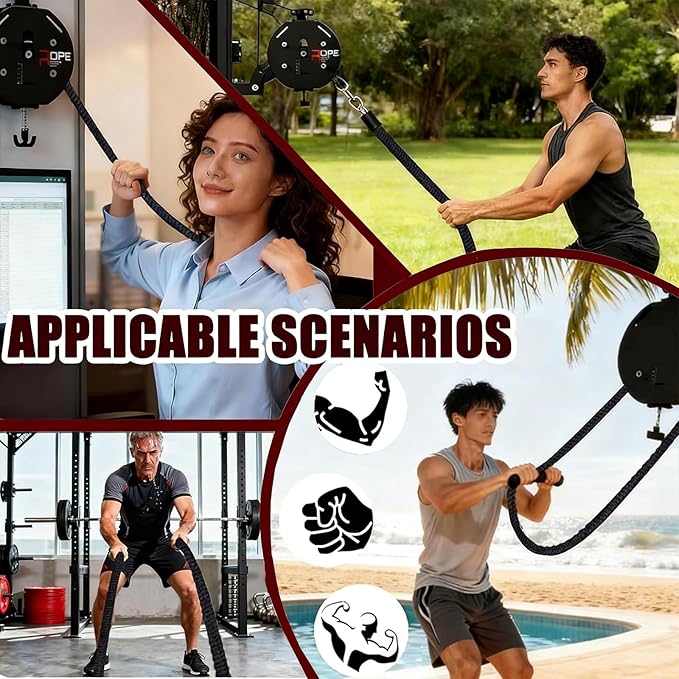 Endless Rope Trainer | Adjustable Resistance Trainer Machine | Suspension Endless Rope Pulley System| Closed-Loop Nylon Rope | Home Gym Infinity Rope for Interval Resistance Training(Black)