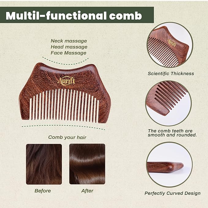 2PCS Mini Wooden Hair Brush & Comb Set, Head Scalp Massage Brush, Portable Travel Hair Care comb with Manual Massage Tool, Gift-Ready Box for Self-Care & Relaxation