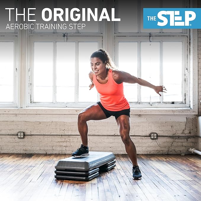The Original STEP Exercise Step Platform, Health Club Size Stepper for Exercise at Home with 4 Stackable Risers for Height Adjustments