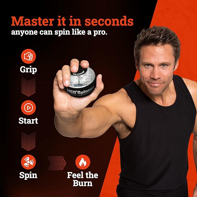 NSD Essential Crystal Spinner Gyro Ball | Grip Strengthener for Forearms, Wrist & Hands | String Start Design, Up to 18,000 RPM | Portable Wrist Trainer & Workout Equipment | Ideal for Desk Workers, Athletes & Musicians