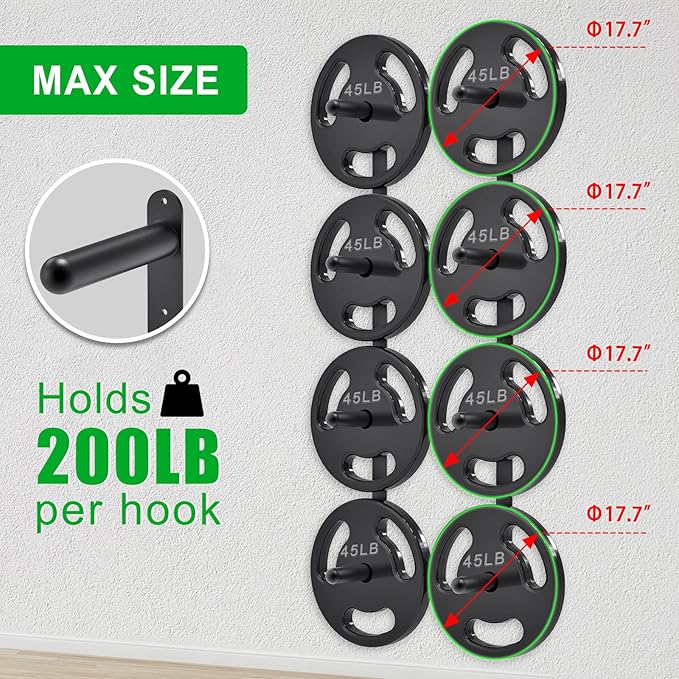 Kipika Weight Plate Storage Rack - Wall Mounted Weight Plate Holder with Durable Steel Construction Organizer for Olympic Plates, 1000lb Capacity, Space-Saving for Home Gym