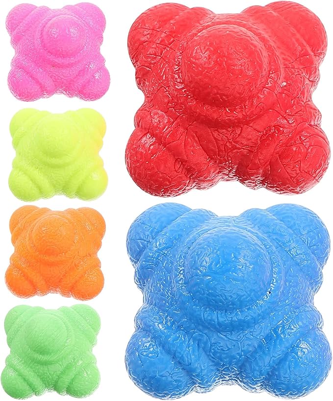 NOLITOY 6pcs Hexagonal Reaction Balls Agility Training Fitness Exercise Balls for Women Hand-eye Coordination Reflex Improvement Tpr Material