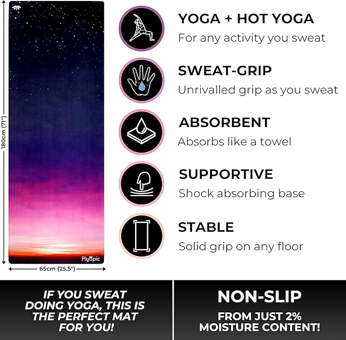 Plyopic. All In One Yoga Mat | Luxury Sweat-Grip Mat/Towel Combo | Ideal for Yoga, Hot Yoga, Bikram, Pilates, Workout & Exercise | Eco-Friendly Natural Rubber