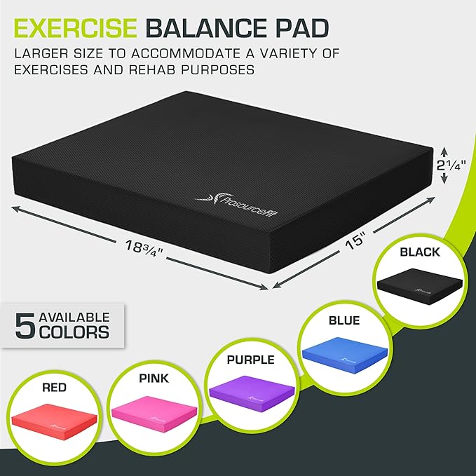 ProsourceFit Exercise Balance Pad, Non-Slip Cushioned Foam Mat & Knee Pad for Fitness and Stability Training, Yoga, Physical Therapy