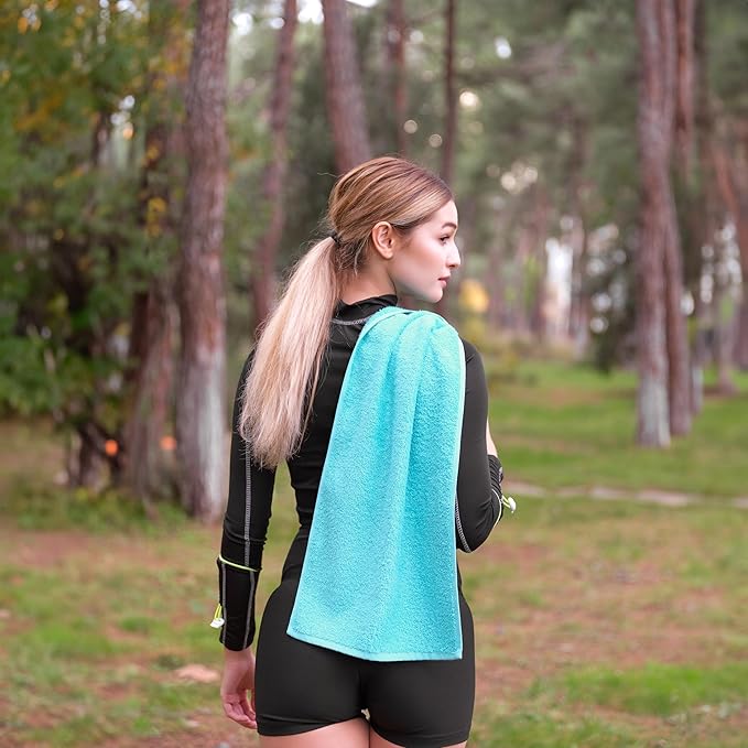 NUKURA 12’’ x 40’’, 450 GSM Sweat Towel, Extra Absorbency 100% Cotton Towel, Running, Neck Towel, Tennis, Camping, Turquoise