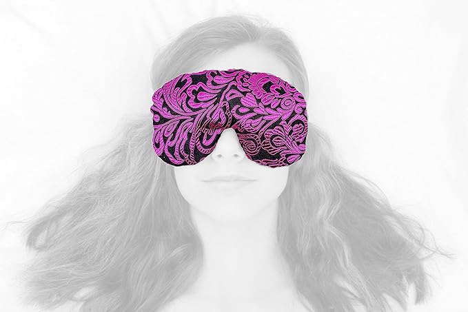 Handmade Weighted Sleep Eye Mask Yoga Pillow - Flax Seed Fill - Lavender Scented - Magenta Doodle - TEMFL-MD