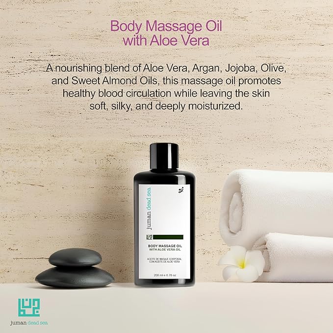 Juman Dead Sea Body Oil for Massage Therapy | Infusion of Aloe Vera Essential Oil | for Silky & Softer Skin | Body Moisturizer & Skin Lubricant | 6.76 OZ