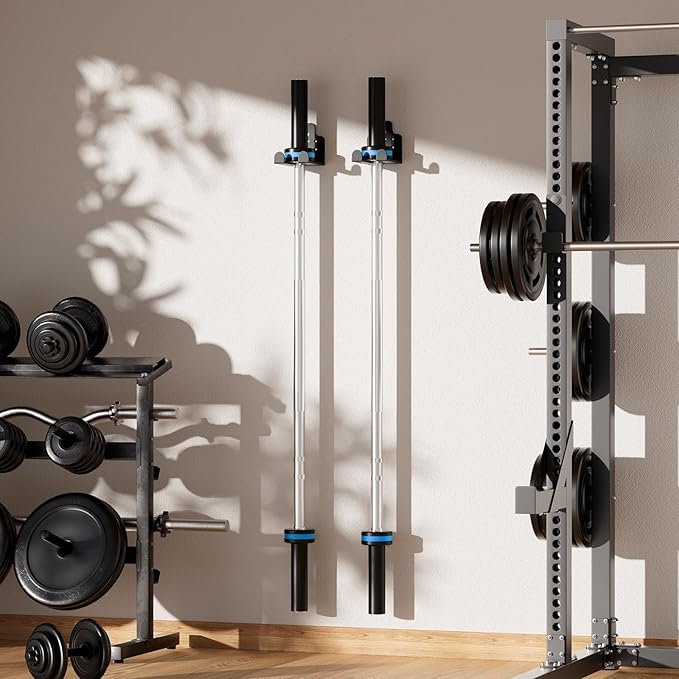 Barbell Wall Holder,Olympic Hanger,Garage Gym Bar Wall Rack,Vertical Barbell Mount Rack,Space Saving Commercial or Home Gym Accessory,Holds Under 33mm Bar Size