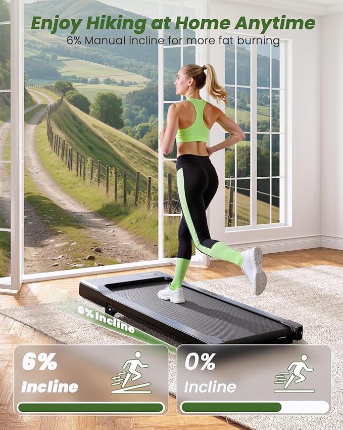 DeerRun Under Desk Walking Pad Treadmill for Home & Office, 6% Manual Incline, 0.6–3.8 MPH Walking Speed, 300 lb Capacity, App & Remote Control