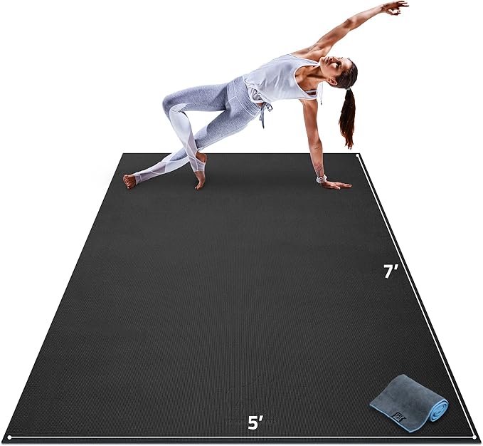 Gorilla Mats Large Yoga Mat – 6'x4', 7'x5' (8mm) Extra Thick & Wide Non-Slip Exercise Mat for Home Gym Flooring – Ultra Comfortable Workout Floor Mat for Barefoot Fitness, Anti Fatigue, Stretching