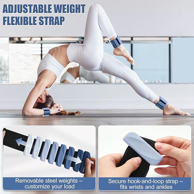 Wrist & Ankle Weights for Women and Men, 2lbs/4lbs Pairs Adjustable Silicone Weighted Bangles for Arm & Leg Workouts, Perfect for Pilates, Barre, Yoga, Walking & Home Fitness 24055