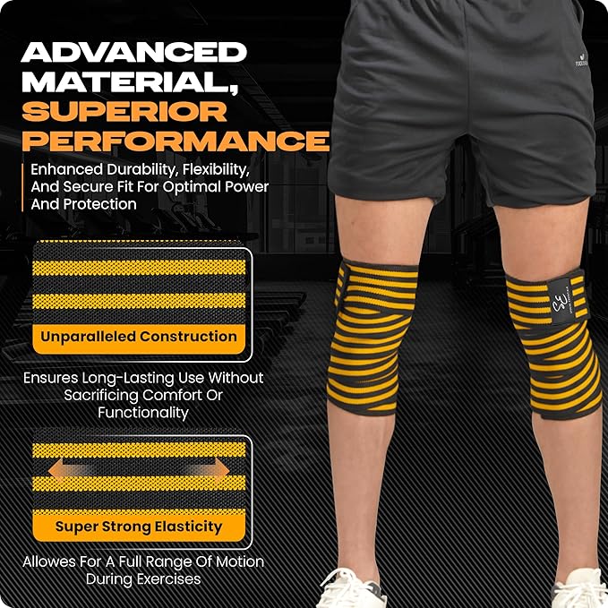Special Essentials Knee Wraps for Weightlifting with Strap (2 Pack) - 72 Inches Flexible Support for Men & Women, for Powerlifting, Squats, Leg Press, and Cross Training