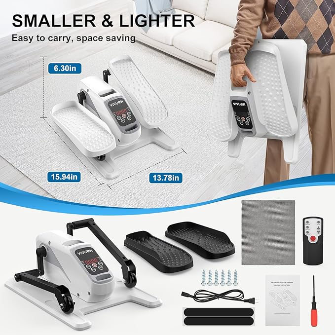 VIVURN-018 Under Desk Elliptical 12 Speed 5 Modes Mini Motorized Leg Exerciser While Sitting for Seniors As Seen on TV with Non-Slip Mat Quiet & Portable Electric Pedal Exerciser for Home and Office