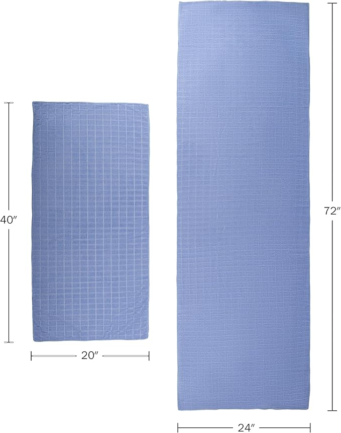 Yoga Mat Towel and Gym Towel Set - 2-Piece Non Slip Set for Hot Yoga, Pilates, and Gym - 72” x 24” Sweat Absorbent and Quick Drying Blanket with Corner Pockets for Mats by Wakeman (Blue)