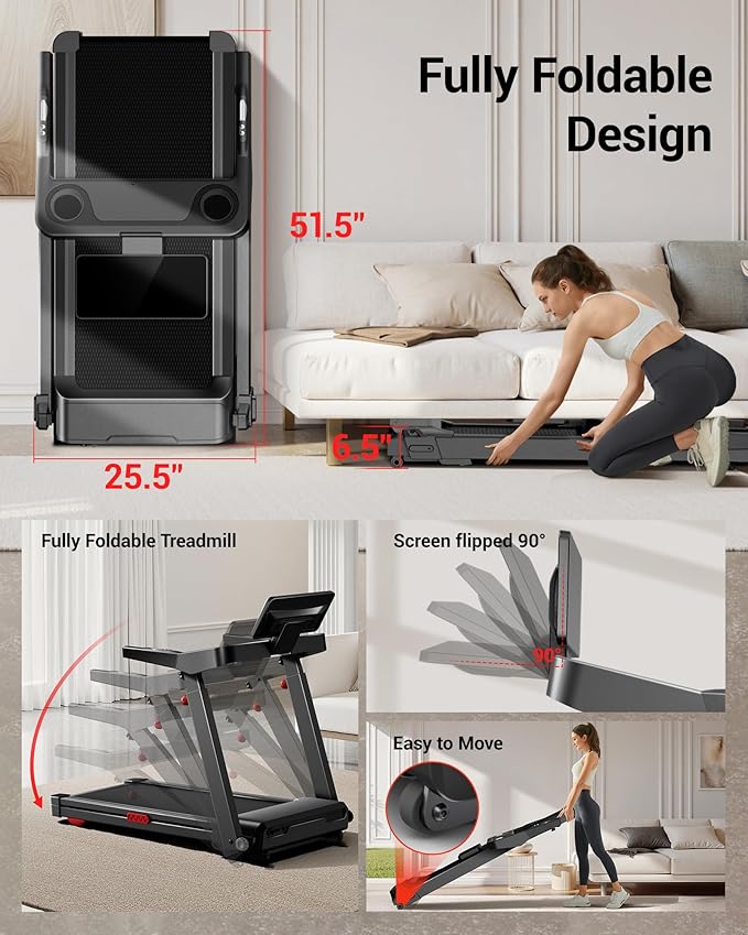 UMAY Incline Treadmill with 2-20% Auto Incline, 400LB Capacity Foldable Treadmills for Home with-Handle Height Adjustable, 42.5"×16.2" Extra-Wide Running Surface, 3.5HP 0.6-8.7MPH Running Machine